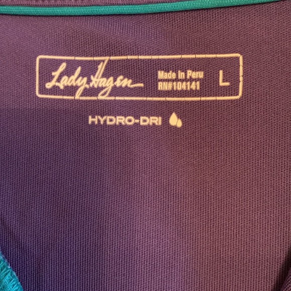 Lady Hagen - Ladies golf tee, short sleeve, purple with green collar trim - Picture 2 of 4